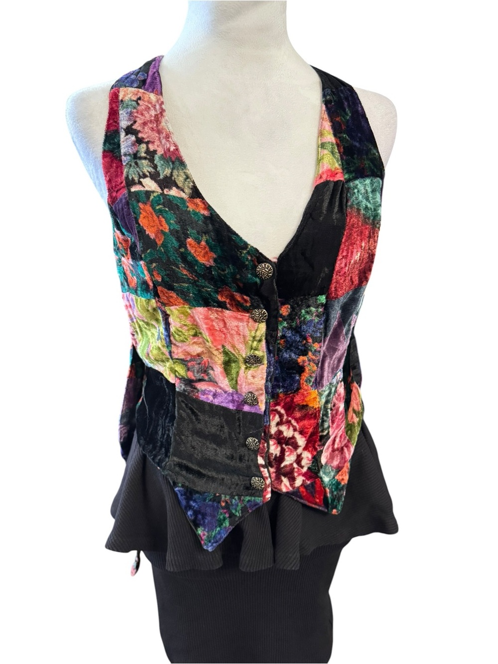 Betsey Johnson Iconic rare 1990s black label velvet patchwork vest size petite